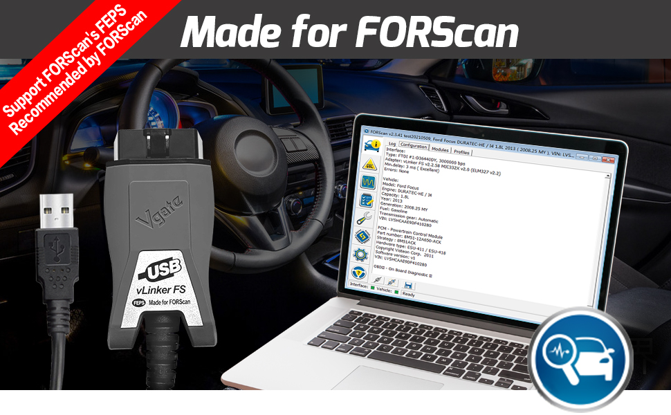 FORscan Diagnostic Cable for Ford, Vgate Vlinker FS